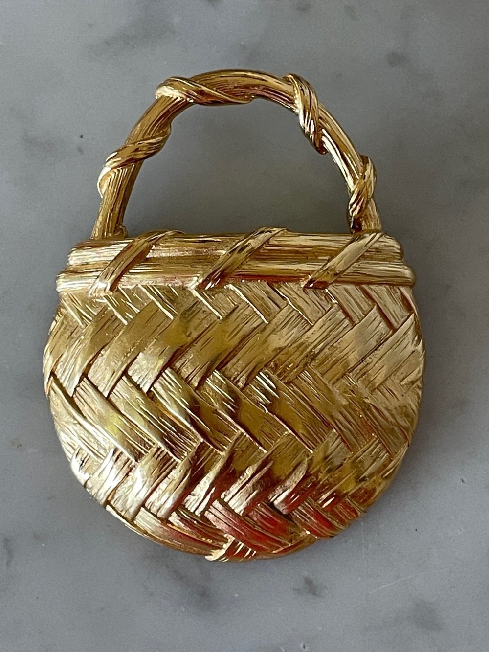 GIVENCHY VTG Gold Woven Wicker Basket Brooch Pin 1980s